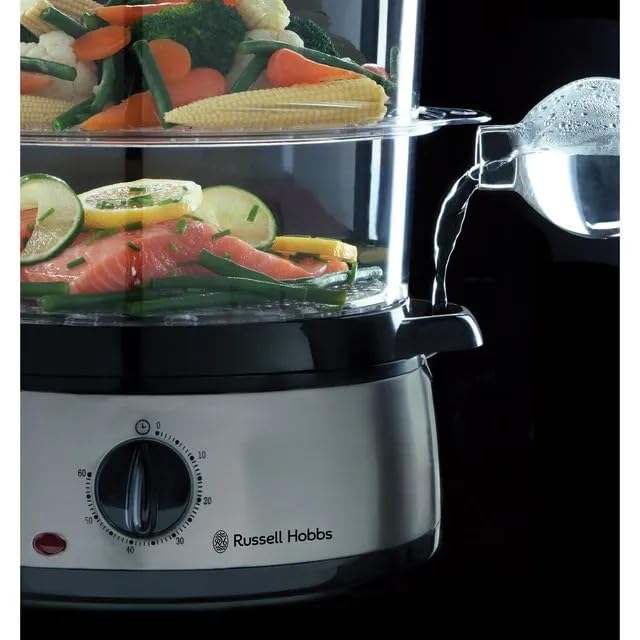 Russell Hobbs Dampfgarer [normale Größe] 9,0l (60 Minuten Timer + Abschaltautomatik, 3 spülmaschinengeeignete Dampfgarbehälter + Reisschale/Reiskocher + 6 Eierhalter/Eierkocher, BPA-frei) 19270-56 4