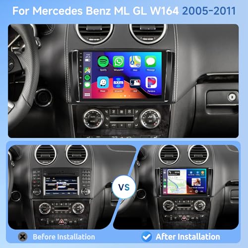 Rimoody 6G+128G 8 Core Android Car Radio for Mercedes Benz ML GL W164 ML350 ML500 GL320 X164 ML280 GL350, 9 Inch Car Radio Wireless Carplay Android Car Mirror Link Bluetooth FM/RDS/EQ/DSP WiFi GPS