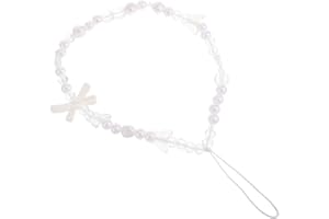 ULTECHNOVO White Beaded Phone Strap with Bow Pendant Keychain Mobile Phone Charm Lanyard Universal Wallet