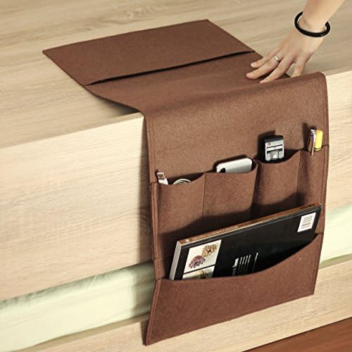Stacker Bedside Sofa Side Felt Organizer with Pockets for iPad iPhone Magazine Book Cellphone Charger Cables TV Console