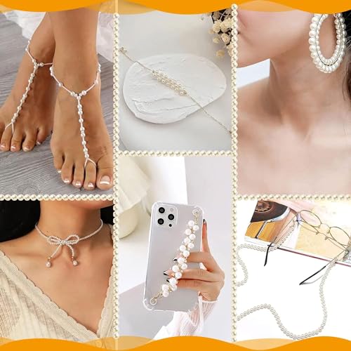 PODDU White Round Beads, 1000 Pieces, 6 mm ABS Glass Beads, Craft Beads for Jewellery Making