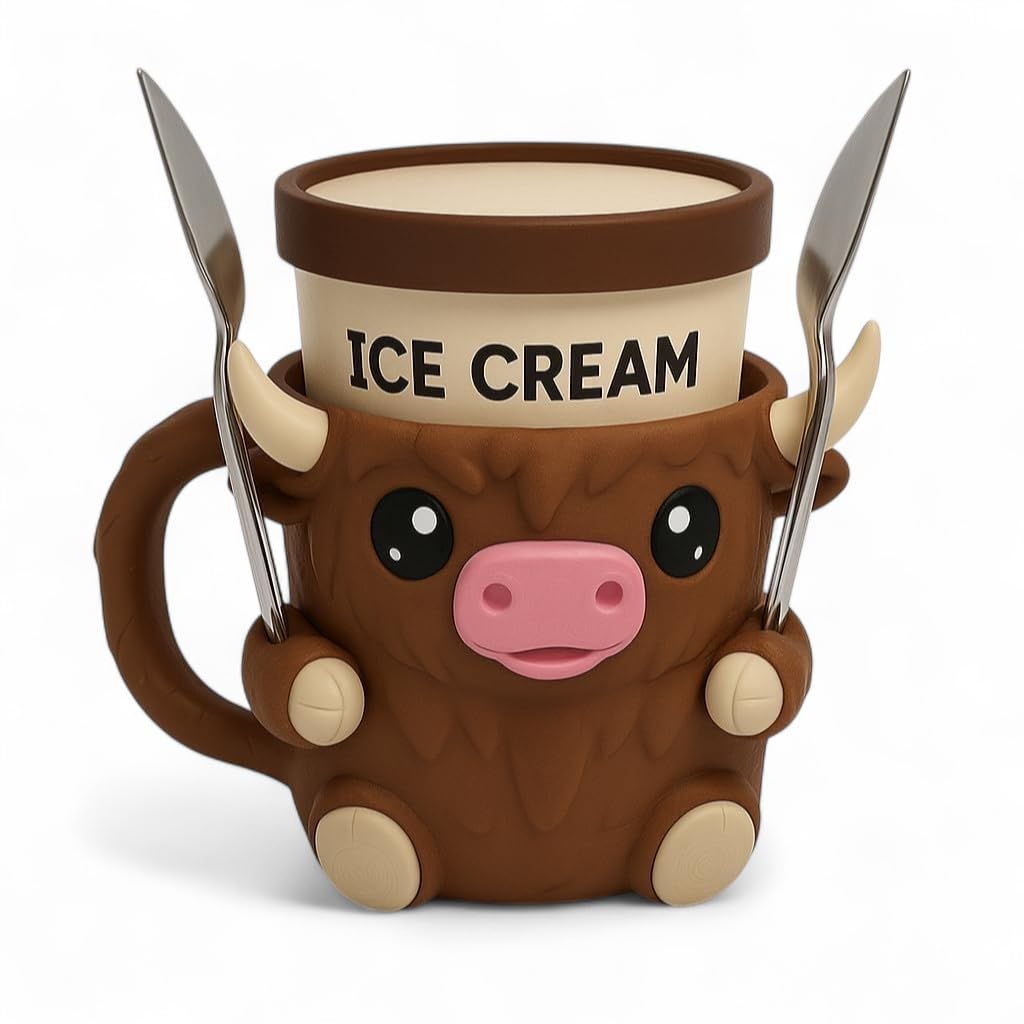 Photo 1 of Ice Cream Pint Holder – Fits Standard Pints – Dual Spoon Sockets – Keeps Hands Warm – Fun Unique Designs with Vibrant Colors – Reusable Ice Cream Sleeve - Ramen Noodle Holder (Cow)