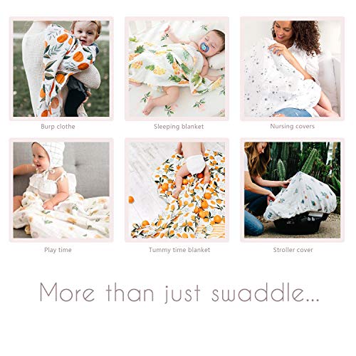 Baby Muslin Swaddle Blanket for Newborn Girls | 70% Bamboo 30% Cotton Receiving Blanket Swaddle Wrap with Gift Box | 4 Packs 47 X 47 inch Muslin Towel | Bunny, Pineapple, Dandelion, Flamingo