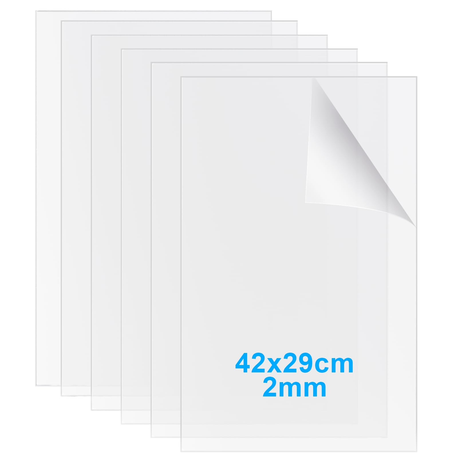 YOUNTHYE 6Pack A3 Clear Perspex Sheet, 2mm Clear Acrylic Sheet Rectangle Large Acrylic Board Transparent Panels for Photo Picture Frame, Painting, Display Projects
