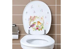 ARPOVIST 3PCS Birds Butterfly Flowers Toilet Seat Lid Stickers, Self-Adhesive Wall Bathroom Toilet Seat Decals,DIY Removable Watercolor Bouquet Toilets Stickers for Cistern Bathroom WC Restroom Decor