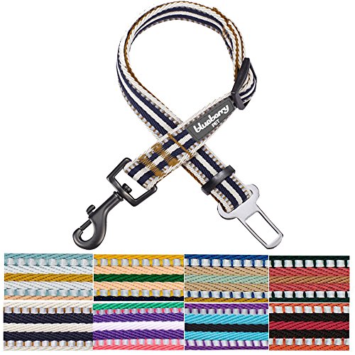 Blueberry Pet 3M Reflective Multi-colored Stripe Adjustable Dog Seat Belt Tether for Dogs Cats, Olive and Blue-gray, Durable Safety Car Vehicle Seatbelts Leads Use with Harness