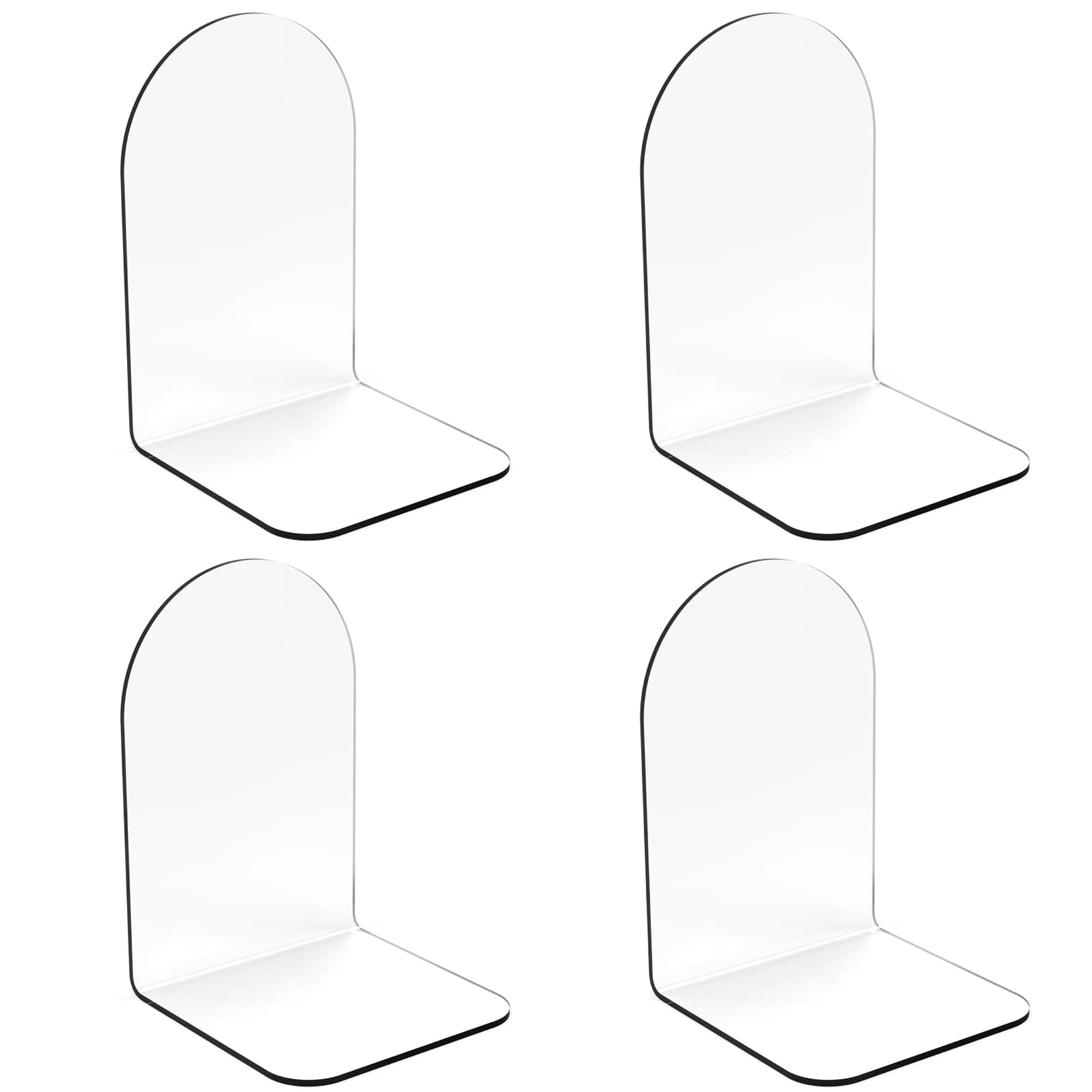 Merrynine 4 Pcs Book Ends, Acrylic Arch Bookends for Shelves, Clear Bookends for Heavy Books, Desk Organizer, Kid Books, Small Cute Transparent Plastic Book Dividers Holders