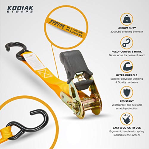 KODIAK STRAPS Ratchet Straps Heavy Duty Tie Down Strap Set 2200 Break