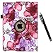 iPad Air 2 Case - E LV iPad Air 2 Case Cover SHOCK ABSORPTION (ROTATING STAND) PU LEATHER Case Cover for iPad Air 2 - [FLOWER PURPLE]