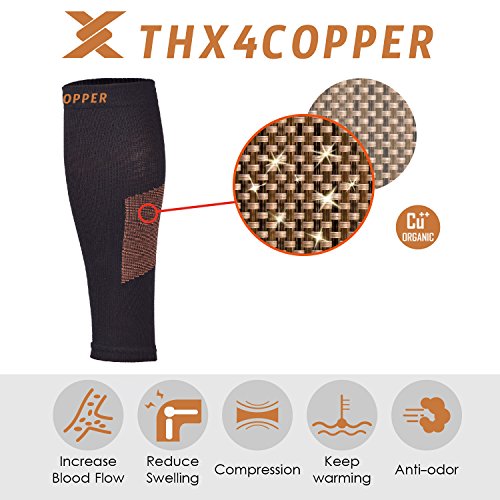 Thx4 Copper Calf Compression Sleeves (15-20mmHg)-Guaranteed Copper Infused Leg Compression Socks-Shin Splint & Pain Relief - Great for Workout,Travel,Maternity, Running, Cycling, Nurses.(1Pair)Large