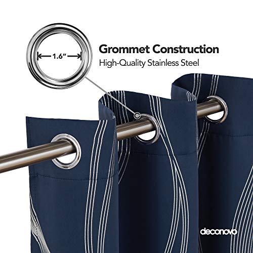 Deconovo Blackout Curtains Wave Striped Foil Print Room Darkening Grommet Blackout Curtain for