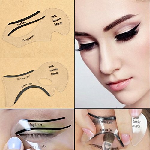 Cat Eyeliner Stencil with Liquid Eyeliner Pen, Calidaka Professional Multifunction Matte Smoky Eyeshadow Applicators Template Plate Black Cat Shape Eye liner & Eye Shadow Guide Template