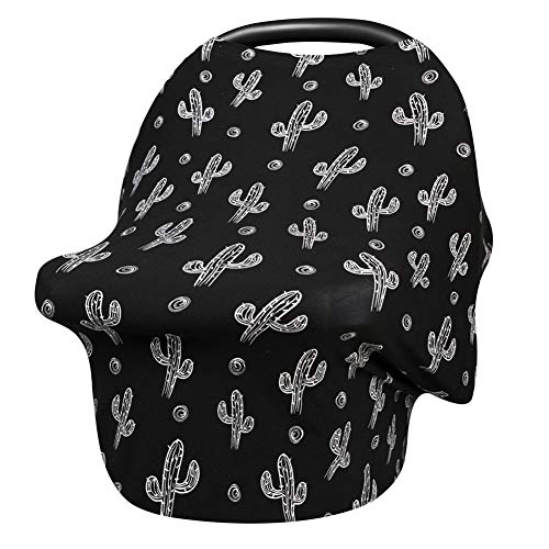 Metplus Baby Car Seat Cover, Infant Carseat Canopy, Nursing Breastfeeding Cover, Stretchy Carrier Covers for Stroller/Shopping Cart, Newborn Registry & Shower Gift for Boys Girls - Black Cactus