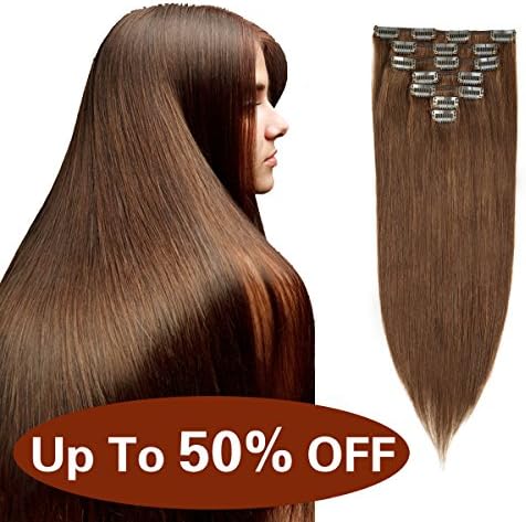 Urbest hair Brazilian Clip In Hair Human Hair Extensions Straight Hair Double Weft 100% Remy Human Hair 20Inches 7Pieces/Lot 100g 16Clips(20"-100g,Medium Brown #4)