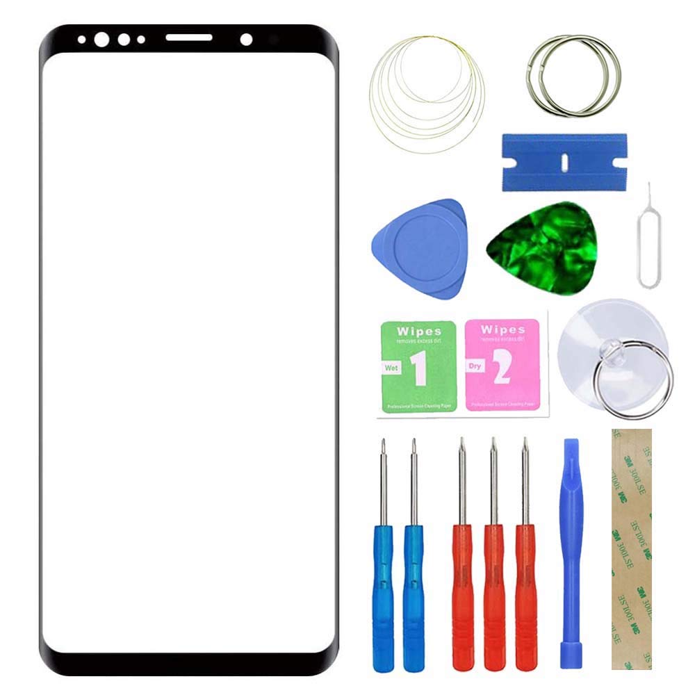 MovTEK Screen Replacement Front Glass Repair Kit Genuine for Samsung Galaxy S8 Plus S8+ G955F (No Touch and LCD Display) with Separation Tool and 3M adhesive Black