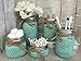 Painted Mason Jar Bathroom Set of 5 | SEAGLASS Rustic Distressed Farmhouse Decor Bathroom Soap Dispenser, Painted Mason Jar | Burlap Bowtique