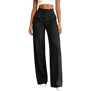 Vblhal Wide Leg Dress Pants for Women High Waisted Pleated Front Pant | Women Pull on Stretchy Work Trousers Business Casual