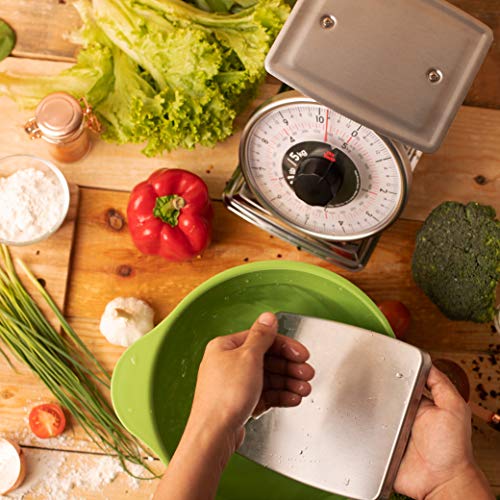 Tada Precise Portions Analog Food Scale - Stainless Steel, Removable Bowl, Tare Function, Retro Style, Kitchen Friendly (32 Ounces, Flat Top) - Thumbnail 4
