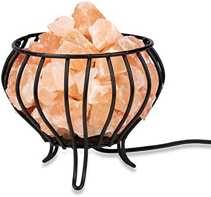 Zennery Best Glowing Hand Carved Himalayan Pink Salt Lamp Rock Crystal Wrought Iron Salt Basket Lamp - Bowl Shape and replaceable 15W bulb -UL listed 6' cord 8-10 lbs (4-5 kg) 7" Tall