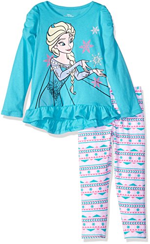Disney girls  frozen 2-piece legging set, hi-lo blue, 5