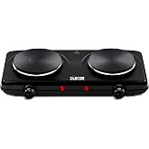 CUKOR Electric Burner, 1800W Hot Plate Electric Cooktop with 2 Cast Iron Burners, Portable Electric Stove for RV, Dorm, Office &amp; Home, Countertop Double Burner