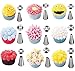 42 Pcs Cake Decorating Tips kit with 32 Stainless Steel Icing Tips Set 3 Silicone Pastry Bags 3 Reusable Couplers 1 Flower Lifter 2 Flower Nails 1 Cleaning Brush for Cakes Cupcakes Cookies Pastry
