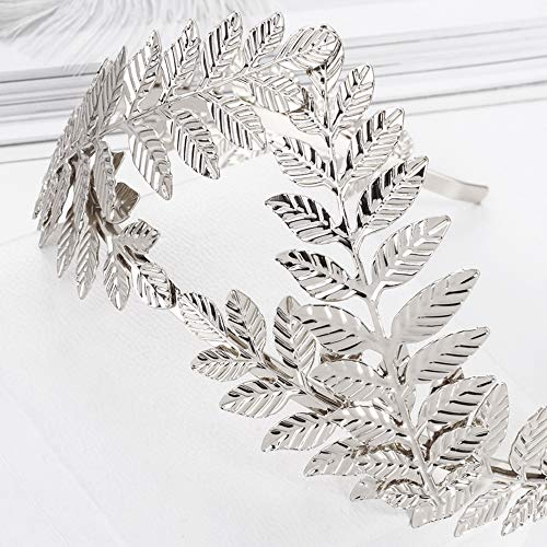 Leaf Headband Roman Goddess Crown Hair Band Boho Bridal Christmas Hair Hoop Women Girls Wedding Hairband Party Decoration Headdress Cosplay Costume Headwear Handmade Headpiece Hair Accessories Silver