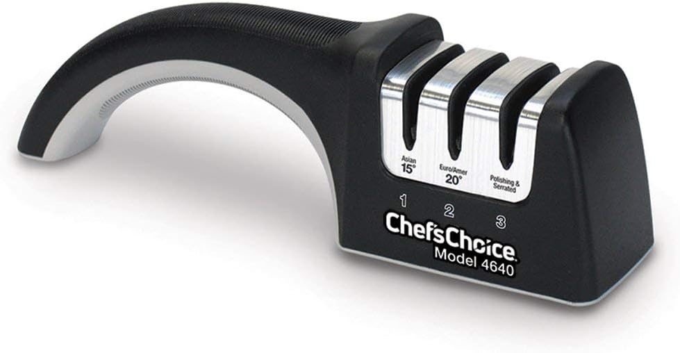 Chef'sChoice 4640 Versatile Professional Angle Select Diamond Hone Manual Knife Sharpener for 15 and 20 Degree Edges, 3-Stage, Black