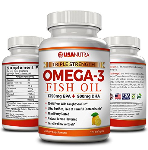 Omega 3 Fish Oil 2250mg with 1350 EPA + 900 DHA Triple Strength Wild Caught Icelandic Fish Oil 120 Capsules. Made in USA