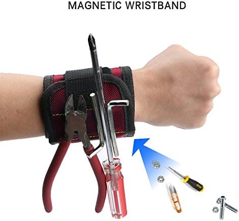 Magnetic Wristband,XY ZONE Magnetic Tool with 3 Row Powerful Magnets Adjustable Velcro Strap for Holding Screws, Nails, Drill Bits and Small tools (Red)