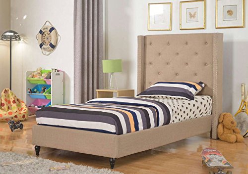 Home Life Premiere Classics Cloth Light Brown Linen 51" Tall Headboard Platform Bed with Slats King - Complete Bed 5 Year Warranty Included 007