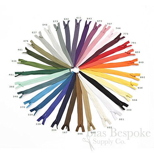 Set of 12 Sandcastle Brown Invisible Zippers, 24 Inch, Bias Bespoke Brand