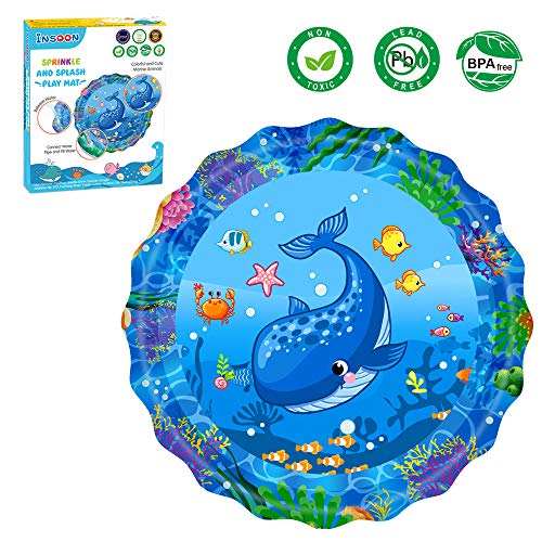 INSOON Splash Play Mat Sprinkle Pad 59" Outdoor Party Sprinkler Toy Toddler Water Toys Summer Fun for Children 2 3 4 5 6 Years Old Boys and Girls Kids