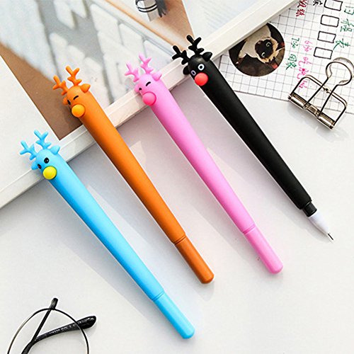 Slendima 0.5 mm Lovely Elk Design Gel Pen, Creative Cute Stationery School Office Supplies Student Gift - Black - Thumbnail 6
