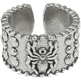 Punk Spider Rings for Men Women Vintage Oxidized Silver Gothic Animal Insect Hip Pop Biker Finger Knuckle Ring Personalized Statement Retro Open Band Comfort Fit Rock Party Halloween Jewelry Size 9
