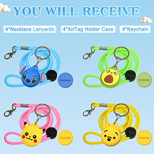 4 Pack AirTag Holder For Kids, Cute Cartoon Airtag Necklace With