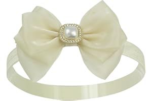 NIHAO BABY Fairy Chiffon Ribbon Layered Organza Ribbon Bow for Baby Girls (0-6 months,Ivory headband-4)