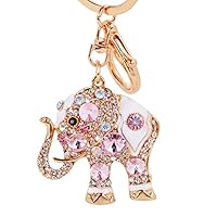 Powerfulline Bling Rhinestone Cute Elephant Keychain Key Ring Handbag Charm Pendant Gift (Pink)