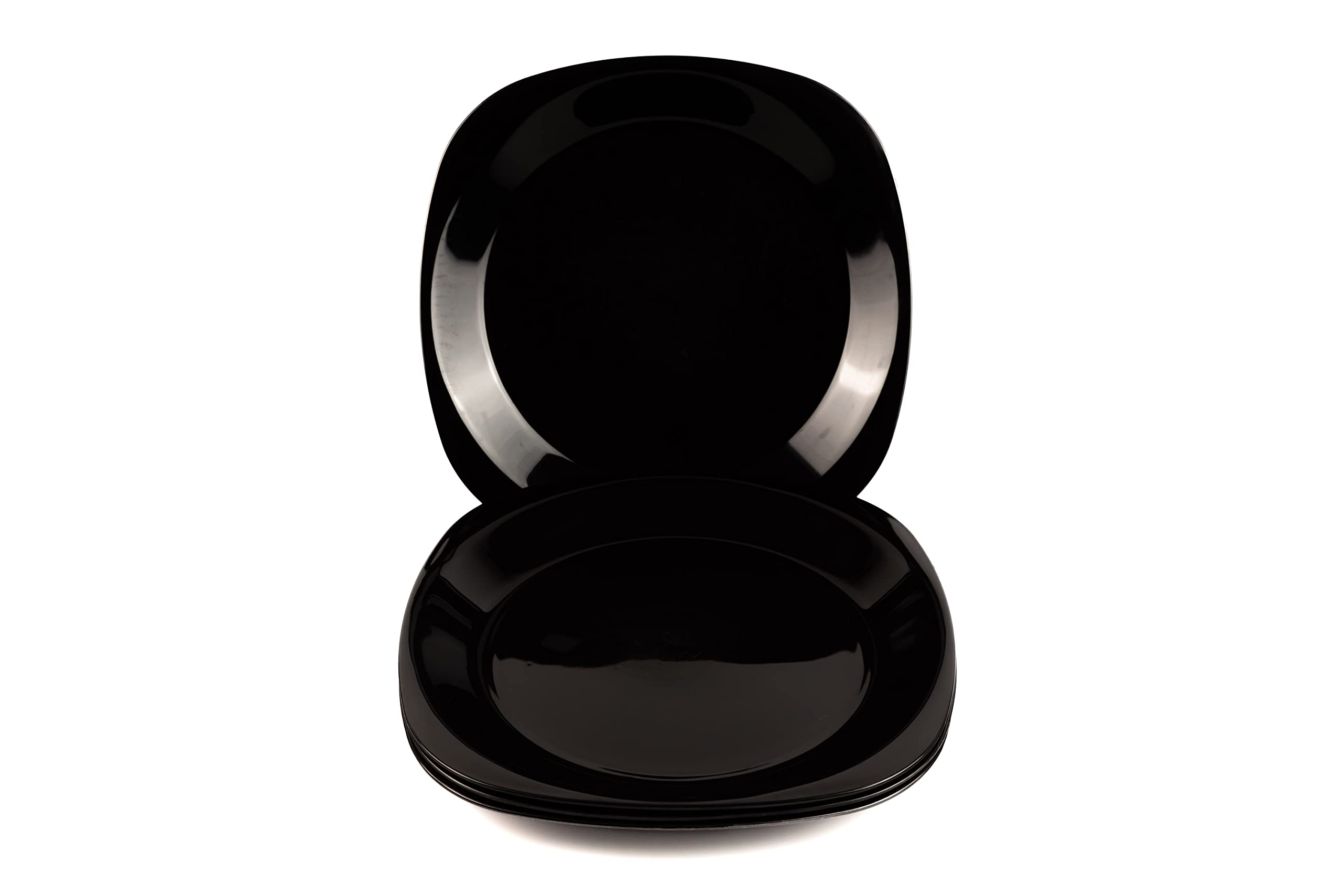 Buzztrove 4 Pcs Flat Unbreakable Plastic Plates | S/M/L for Outdoor Parties, Colorful Picnic | E-Co Friendly Reusable (Medium 23 x 23cm, Black)