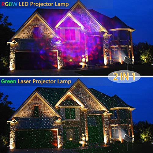 ALOVECO LED Laser Christmas Projector Lights, 2-in-1 RGBW 10 Color Changing Modes Ocean Wave Star Projector Night Light with Remote Control, Outdoor Waterproof Decorative Lighting for Home Game Party