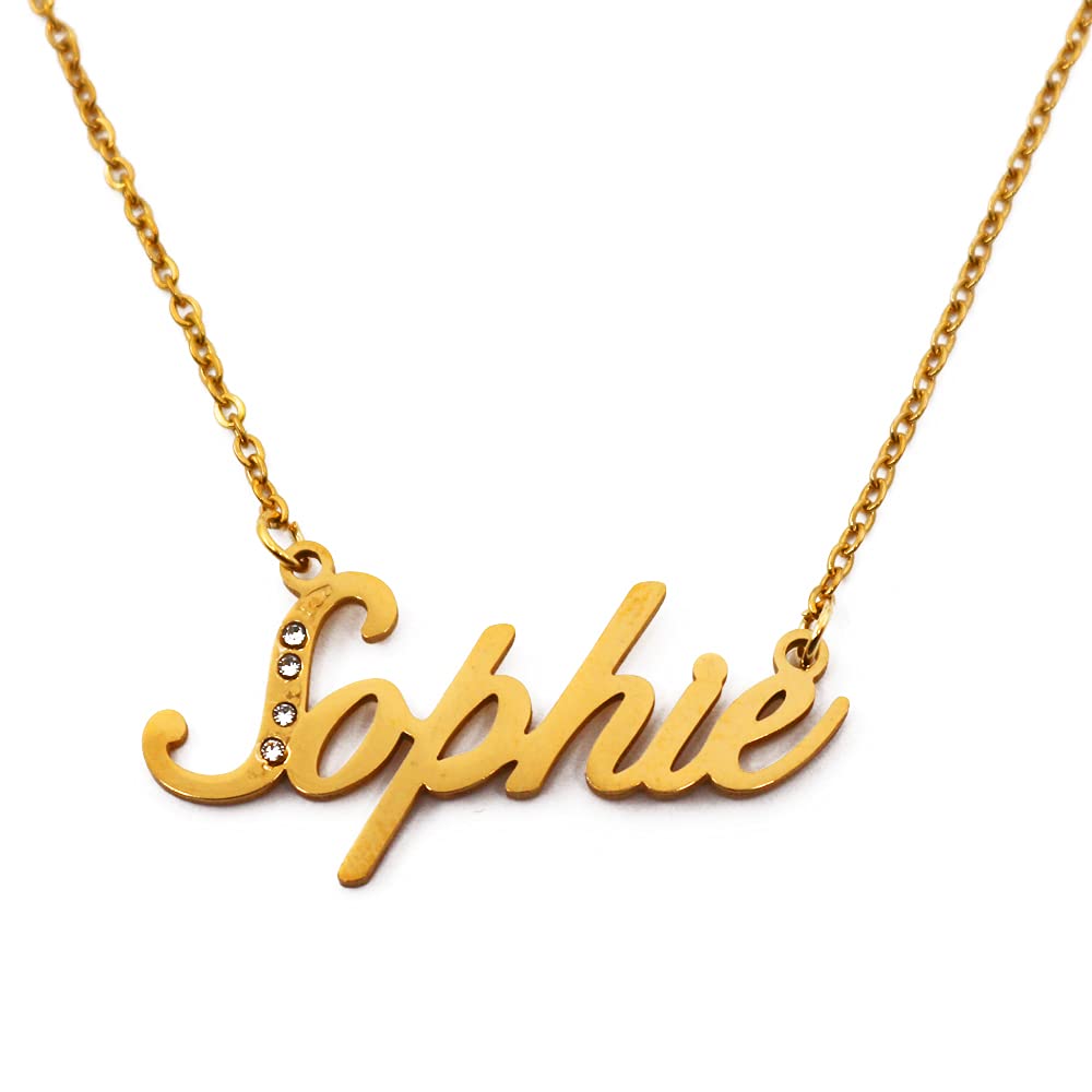 Kigu Name Necklace Sophie - Gold Tone - Custom Name Necklace - Personalised Jewellery for Ladies- Customised Jewellery for Girls- Custom Pendant Sophie