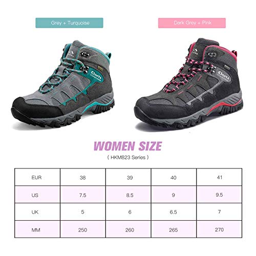 Clorts Women's Pioneer Hiking Boots Waterproof Suede Leather Lightweight Hiking Shoes Grey/Turquoise US Women Size 8.5 Medium Width