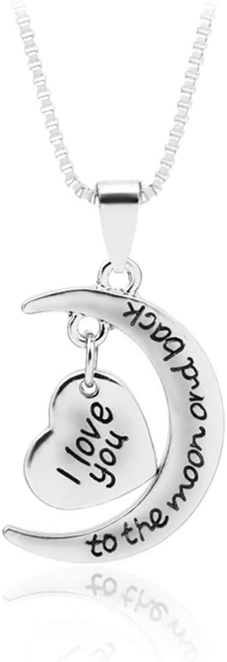 Cute Necklace Gift for Best Friend Boyfriend Girlfriend Dad Mom Women Men Love You to Moon and Back Heart Moon Pendent Mini Sweet Jewelry Chain for Birthday, Valentine, Christmas