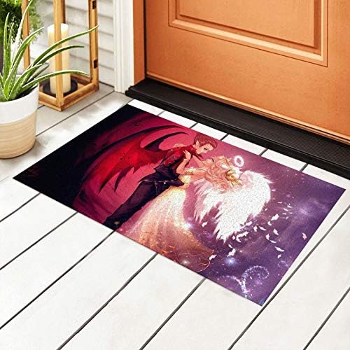 Couple Valentine’s Day Angel Satan Love Eco-Pleasant PVC Door Mat Welcome Mat Non Slip Rubber Backing Out of doors Doormat Backyard Patio Excessive Visitors Areas Entrance Door Entrance Mats for House Indoor
