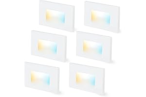 CLOUDY BAY Dimmable Upgraded 3 Color 120V LED Indoor Outdoor Step Lights,3000K/4000K/5000K 3W 100lm,Stair Light,White,6 Pack