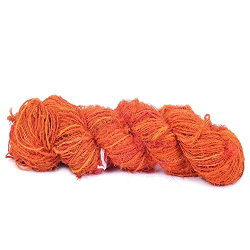 Recycled Sari Silk Yarn - Orange Shade - 165 Yards | Good for Knitting, Crocheting and Jewelry Making