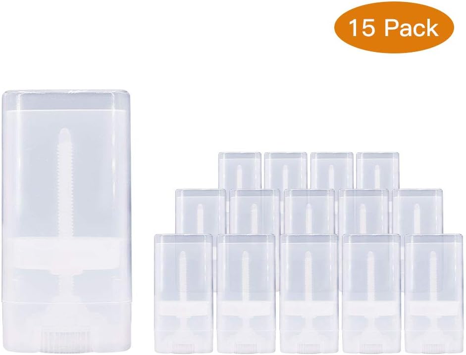 Healthcom 15ml Clear Empty Deodorant Containers 0.5 oz New Empty Oval Lip Balm Tubes Plastic Oval Deodorant Containers for Lipstick Crayon Chapstick DIY Make Your Own Deodorant,15 Pack