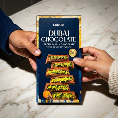 DUBELLO Dubai Chocolate 100g – Premium Milk Chocolate with Pistachio Cream & Crispy Kunafa – No Added Sugar – Luxury Middle Eastern Style Chocolate Bar – Gourmet Gift