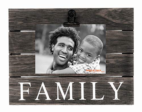 Space Art Deco Clip Photo Holder Frame - Fit for One 6x4 Picture - Distressed Brown Color - Easel Stand - D-Ring Hanger - Rustic Style - Family Print