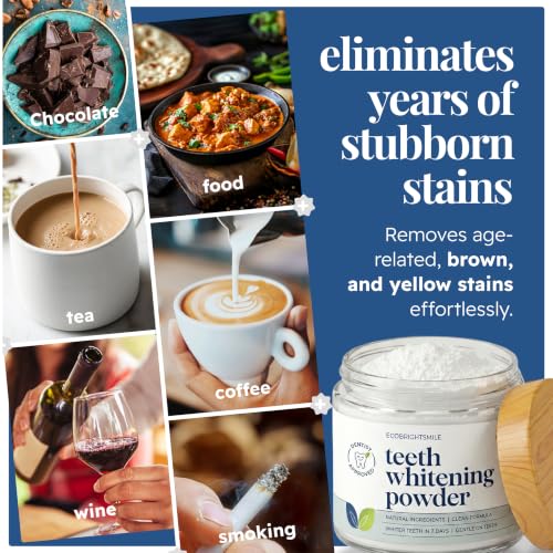 EcoBrightSmile Teeth Whitening Powder – Dentist Approved – Removes Years of Coffee, Tea & Ageing Stains – Enamel Safe Tooth Whitening, Peroxide-Free Stain Remover, Teeth Whitener with Hydroxyapatite